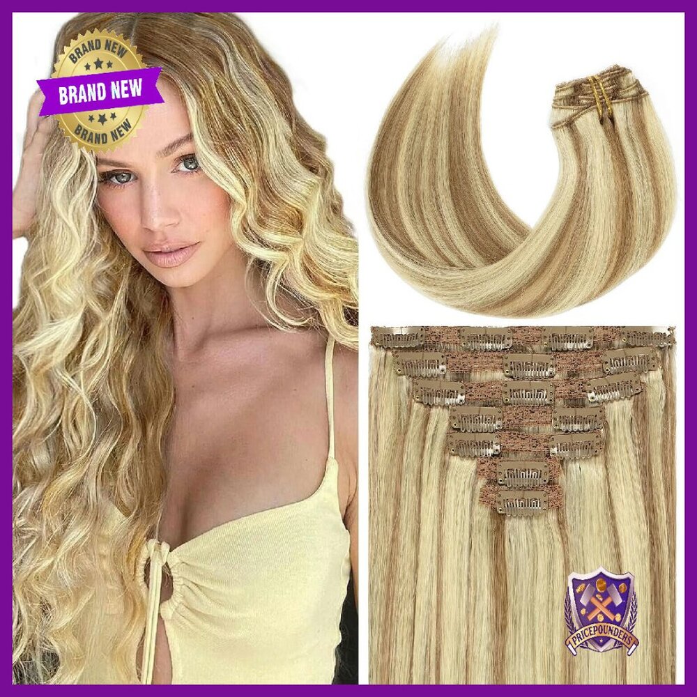 22 Inch Full Head Silky Straight 100% Human Hair Clip Extensions 140g